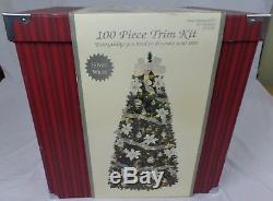 100 Piece Christmas Trim Kit, Tree in Box, Ornaments, Balls, Silver/White, NEW