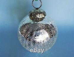 10 Pcs. Large 4 Wide Dia. Crackle Glass Silver Kugel Style Christmas Ornaments