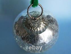 10 Pcs. Large 4 Wide Dia. Crackle Glass Silver Kugel Style Christmas Ornaments