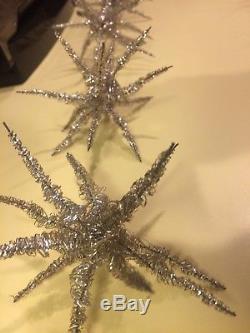 10 Vintage 1920s German Silver Tinsel Wire Star Christmas Ornaments