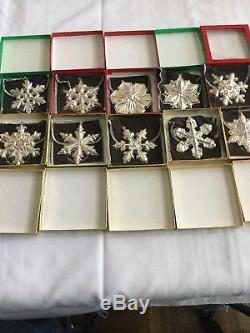 10 Vintage Gorham Sterling Silver Snowflake Christmas Ornaments 1990-1999
