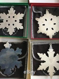 10 Vintage Gorham Sterling Silver Snowflake Christmas Ornaments 1990-1999
