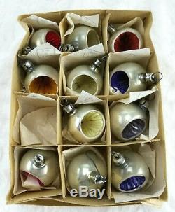 11 Poland Glass Silver/Pink/Blue Stunning Round Deep Indent Christmas Ornaments
