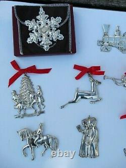11 Vintage GORHAM Sterling Silver Christmas Ornament LOT Santa Elf Angel Snow
