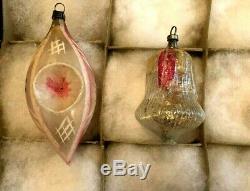 12 Antique German PINK SILVER GOLD Blown Glass Figural XMAS ORNAMENT 1920-30s