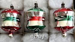 12 Atq Blown Painted Mercury German Xmas Ornaments Single Double Triple Indents