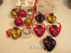 12 Crackle Glass Christmas Ornaments Red Gold Silver Purple Kugel Style