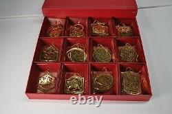 12 Days of Christmas Solid Brass Ornaments International Silver Co (with BOX)