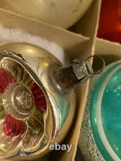 12 Silver Mercury Glass Indent Reflector Teardrop Ornament GERMAN Star Flower