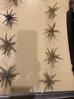 12 Vintage 1920s German Silver/gold Tinsel Wire Star Christmas Ornaments