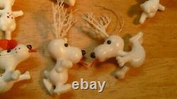 12 Vintage Plastic Snoopy Dog Christmas Ornament White Red dots Antlers