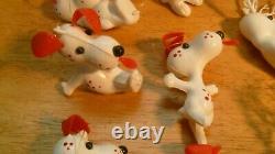 12 Vintage Plastic Snoopy Dog Christmas Ornament White Red dots Antlers