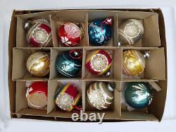 12 Vintage Shiny Brite Christmas Ornaments + Box