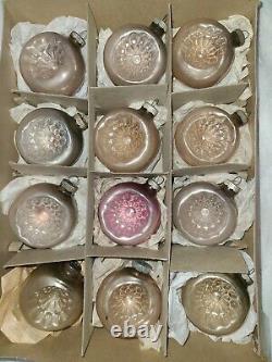 12 Vtg SHINY BRITE INDENT Glass Xmas Ornaments in BOX