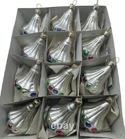 12 Vtg West Germany Glass Atomic Hand Blown Outdent Top Christmas Ornaments 4