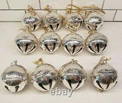 12 Wallace Silver plate Bell Ornaments from 1976 to 1992 SHINY! No Boxes