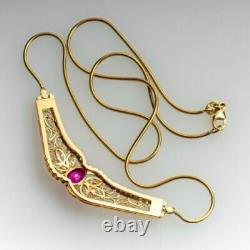 14K Yellow Gold Over Free Chain 2Ct Oval Lab Created Red Ruby & Diamond Pendant