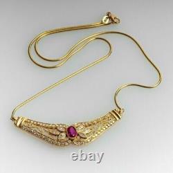 14K Yellow Gold Over Free Chain 2Ct Oval Lab Created Red Ruby & Diamond Pendant