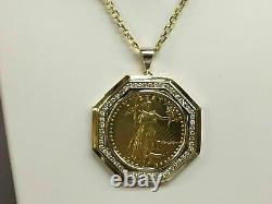 14k Yellow Gold Plated Silver O1 Oz Lady Liberty Coin 1Ct CreatedDiamond Pendant