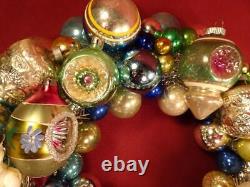 16 Christmas Wreath 70+ Vintage Mercury Glass Ornaments Silver Blue Shiny Brite