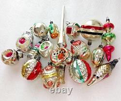 16 Vintage Silver Glass Christmas Ornaments X-mas Fir-Tree Decorations Old Set