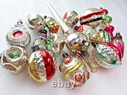 16 Vintage Silver Glass Christmas Ornaments X-mas Fir-Tree Decorations Old Set