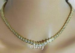 18Ct Round Cut Lab-Created Diamond Women's Tennis Necklace 14K Yellow Gold Over