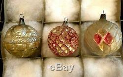 1920-30s Antique German PINK SILVER GOLD Blown Glass Figural XMAS ORNAMENTs 12