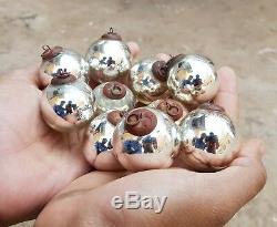 1920 Vintage Old Silver Glass Heavy 1.5 10 Pcs Christmas Kugel Ornament Germany