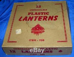 1940S VTG BOX 12 BRADFORD XMAS ORNAMENTS IN BOX iob HARD PLASTIC SILVER LANTERN
