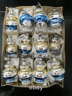 1940's 12 Silver/Blue Mercury Glass Lantern Tree Ornaments Premier Glass Works