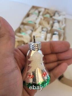 1960s Glass Christmas Ornaments LOT X 12 Bells Hand painted mushrooms Mica