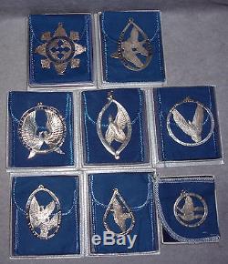 1971-1978 Wallace Sterling Silver Peace Doves Christmas Ornament Complete Set 8
