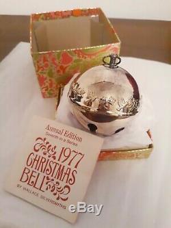 1977 7th Wallace Silver Plated Christmas Sleigh Bell Mistletoe&Doves Ornament 3