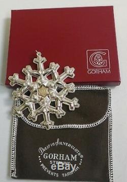1981 Gorham Sterling & Gold Fill Snowflake Christmas Ornament With Box & Bag