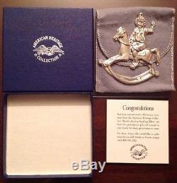 1990 Sterling Silver Gorham American Heritage Rocking Horse Ornament Box & Pouch