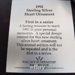 1992 Wallace Grande Baroque Heart Sterling Ornament 3.5 First Edition