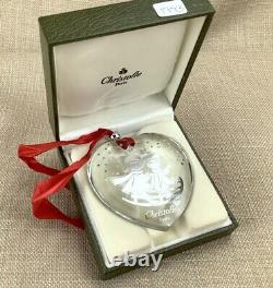 1993 Christofle Glass Crystal Silver Plated Christmas Ornament Love Heart Bauble