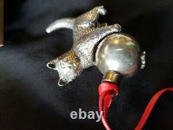 1993 Neiman Markus Sterling silver Christmas Ornament Cat With Christmas Ball