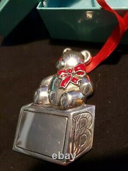 1994 Tiffany sterling Silver Christmas Ornament Teddy Bear On Block Extremely