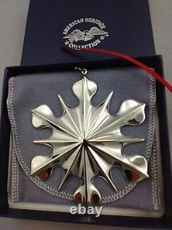 1998 American Heritage Sterling Silver Snowflake Christmas Ornament MINT Box Bag