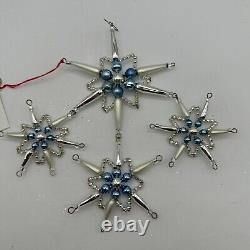 1999 Christopher Radko Star Chime Beaded 7 Ornament Silver and Blue