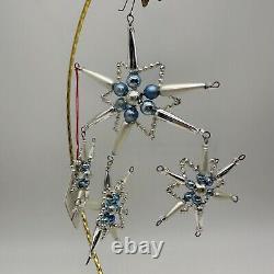 1999 Christopher Radko Star Chime Beaded 7 Ornament Silver and Blue