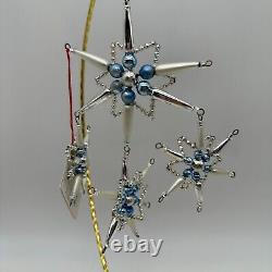 1999 Christopher Radko Star Chime Beaded 7 Ornament Silver and Blue