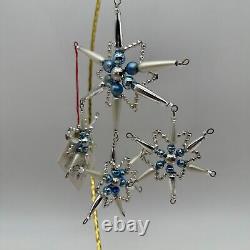 1999 Christopher Radko Star Chime Beaded 7 Ornament Silver and Blue