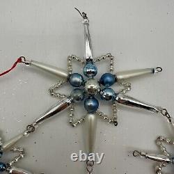 1999 Christopher Radko Star Chime Beaded 7 Ornament Silver and Blue