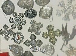 19 Vintage Sterling Silver Christmas Ornaments Lot
