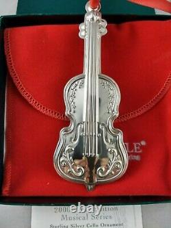 2000 Towle Musical Cello Sterling Silver Christmas Ornament, New, Mint withbox bag