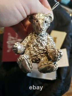 2001 Rebecca Dykstra Sterling Silver Christmas Ornament Large Teddy Bear rare
