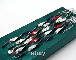 2002 Lunt Sterling Silver Victorian Icicle Christmas Ornament Bl Red 5pc Scarce